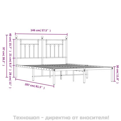 Метална рамка за легло с горна табла, бяла, 140x200 см
