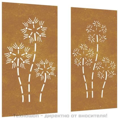 Градински декорации 2 бр 105x55 см стомана кортен дизайн цветя