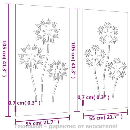 Градински декорации 2 бр 105x55 см стомана кортен дизайн цветя