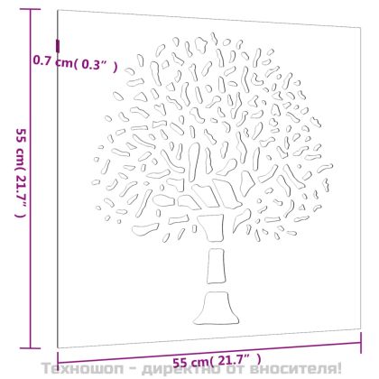 Градинска декорация 55x55 см кортенова стомана дизайн с дърво