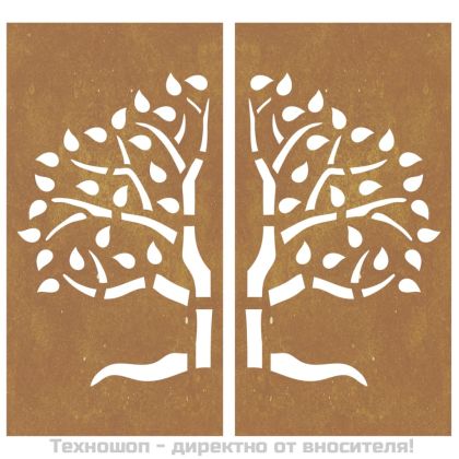 Градински декорации 2 бр 105x55 см стомана кортен дизайн дърво