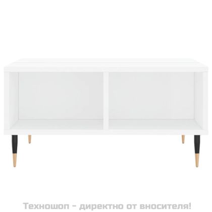 Кафе маса, бял гланц, 60x60x30 см, инженерно дърво