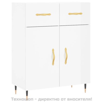 Сайдборд, бял гланц, 69,5x34x90 см, инженерно дърво