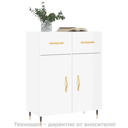 Сайдборд, бял гланц, 69,5x34x90 см, инженерно дърво