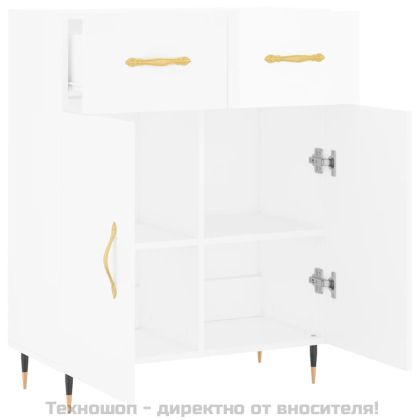 Сайдборд, бял гланц, 69,5x34x90 см, инженерно дърво