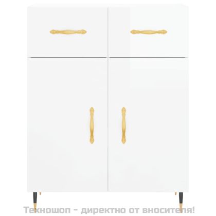 Сайдборд, бял гланц, 69,5x34x90 см, инженерно дърво