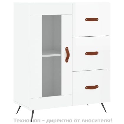 Сайдборд, бял гланц, 69,5x34x90 см, инженерно дърво