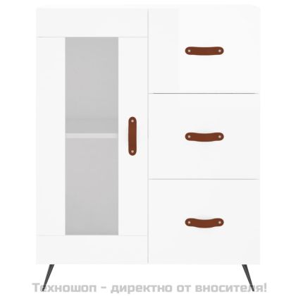 Сайдборд, бял гланц, 69,5x34x90 см, инженерно дърво