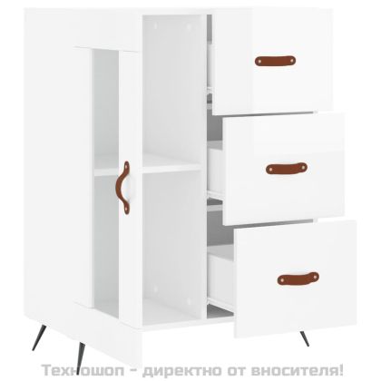 Сайдборд, бял гланц, 69,5x34x90 см, инженерно дърво