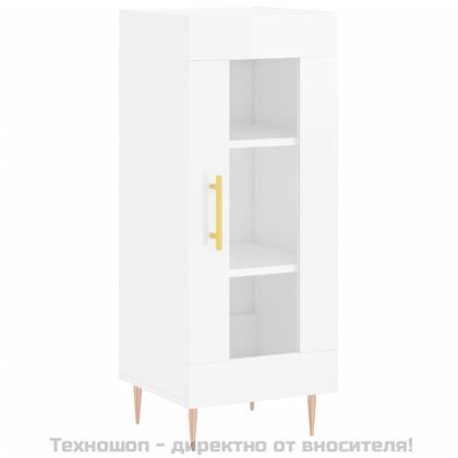 Сайдборд, бял гланц, 34,5x34x90 см, инженерно дърво