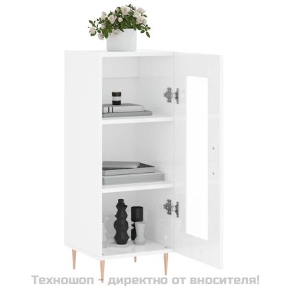 Сайдборд, бял гланц, 34,5x34x90 см, инженерно дърво