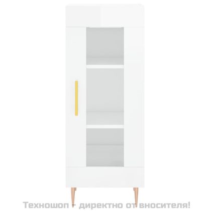 Сайдборд, бял гланц, 34,5x34x90 см, инженерно дърво