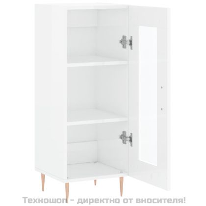 Сайдборд, бял гланц, 34,5x34x90 см, инженерно дърво