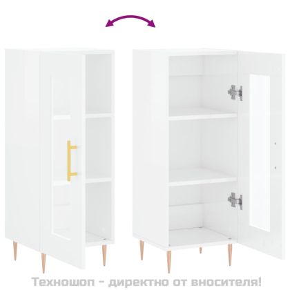 Сайдборд, бял гланц, 34,5x34x90 см, инженерно дърво