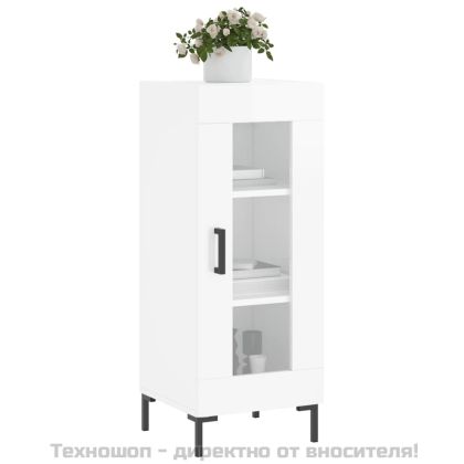 Сайдборд, бял гланц, 34,5x34x90 см, инженерно дърво