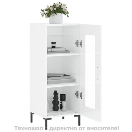 Сайдборд, бял гланц, 34,5x34x90 см, инженерно дърво