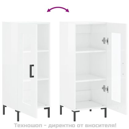 Сайдборд, бял гланц, 34,5x34x90 см, инженерно дърво