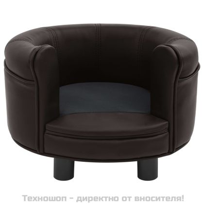 Кучешки диван, кафяв, 48x48x32 см, плюш и изкуствена кожа