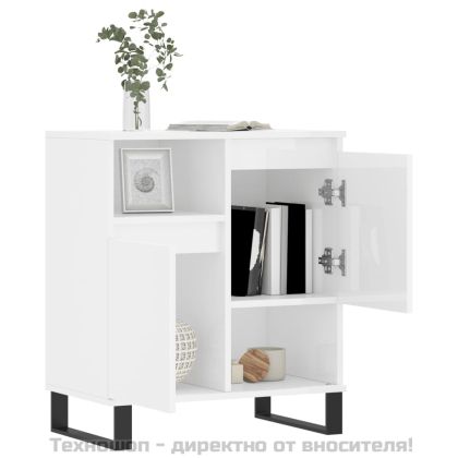 Сайдборд, бял гланц, 60x35x70 см, инженерно дърво