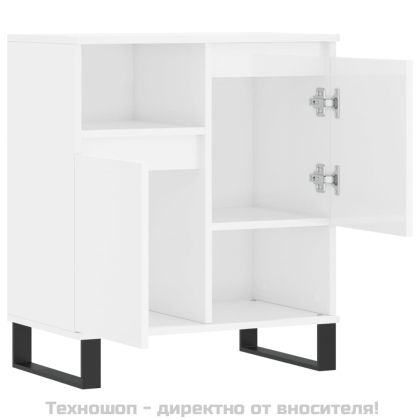 Сайдборд, бял гланц, 60x35x70 см, инженерно дърво
