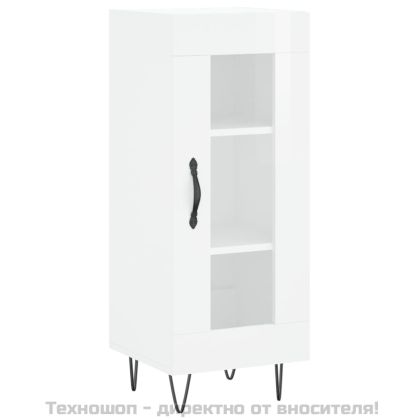 Сайдборд, бял гланц, 34,5x34x90 см, инженерно дърво