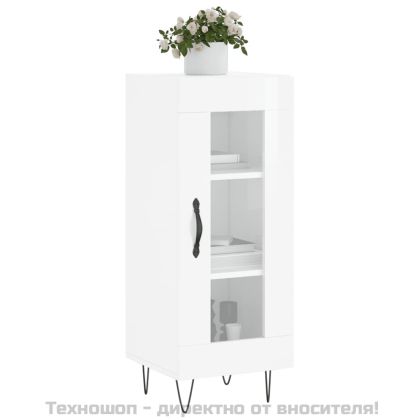 Сайдборд, бял гланц, 34,5x34x90 см, инженерно дърво