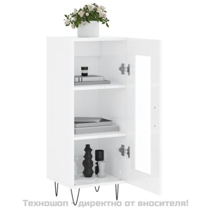 Сайдборд, бял гланц, 34,5x34x90 см, инженерно дърво