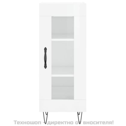 Сайдборд, бял гланц, 34,5x34x90 см, инженерно дърво