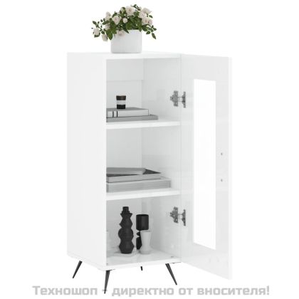 Сайдборд, бял гланц, 34,5x34x90 см, инженерно дърво