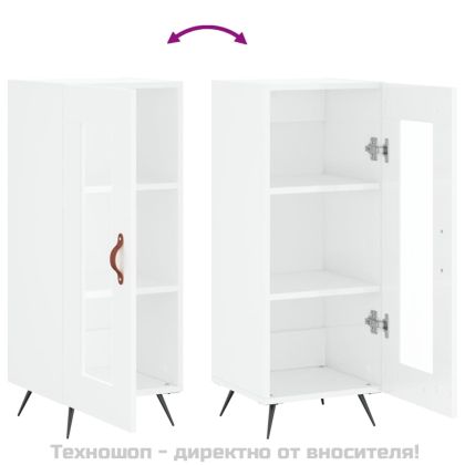 Сайдборд, бял гланц, 34,5x34x90 см, инженерно дърво