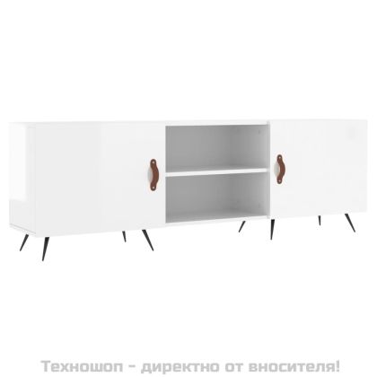 ТВ шкаф, бял гланц, 150x30x50 см, инженерно дърво