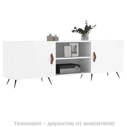 ТВ шкаф, бял гланц, 150x30x50 см, инженерно дърво