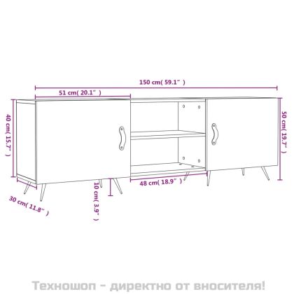 ТВ шкаф, бял гланц, 150x30x50 см, инженерно дърво