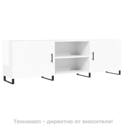 ТВ шкаф, бял гланц, 150x30x50 см, инженерно дърво