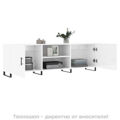ТВ шкаф, бял гланц, 150x30x50 см, инженерно дърво