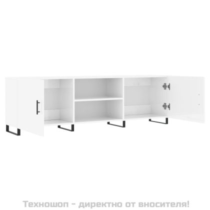 ТВ шкаф, бял гланц, 150x30x50 см, инженерно дърво