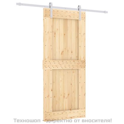 Плъзгаща врата с монтажни части, 90x210 см, борово дърво масив