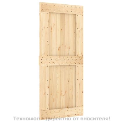 Плъзгаща врата с монтажни части, 90x210 см, борово дърво масив