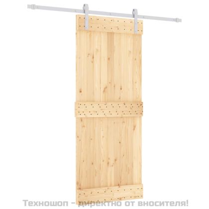 Плъзгаща врата с монтажни части, 85x210 см, борово дърво масив