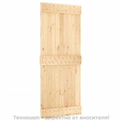 Плъзгаща врата с монтажни части, 85x210 см, борово дърво масив