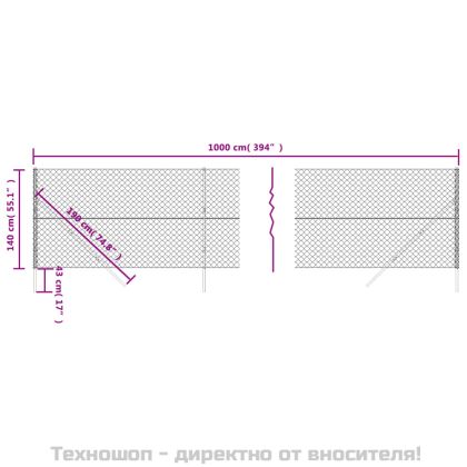 Плетена оградна мрежа, антрацит, 1,4x10 м