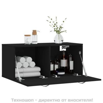 Стенен шкаф, черен, 80x36,5x35 см, инженерно дърво