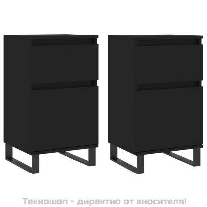 Бюфети, 2 бр, черни, 40x35x70 см, инженерно дърво