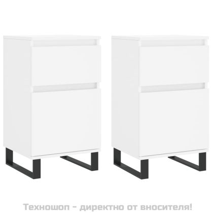 Бюфети, 2 бр, бели, 40x35x70 см, инженерно дърво