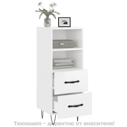 Сайдборд, бял гланц, 34,5x34x90 см, инженерно дърво