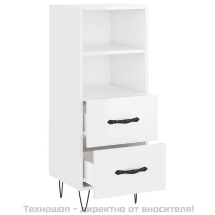 Сайдборд, бял гланц, 34,5x34x90 см, инженерно дърво