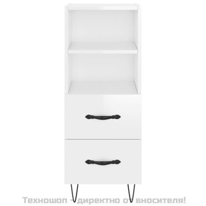Сайдборд, бял гланц, 34,5x34x90 см, инженерно дърво