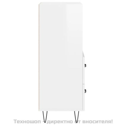 Сайдборд, бял гланц, 34,5x34x90 см, инженерно дърво
