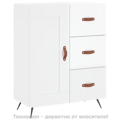 Сайдборд, бял гланц, 69,5x34x90 см, инженерно дърво