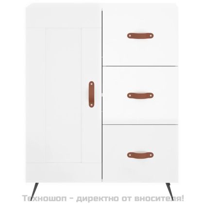 Сайдборд, бял гланц, 69,5x34x90 см, инженерно дърво